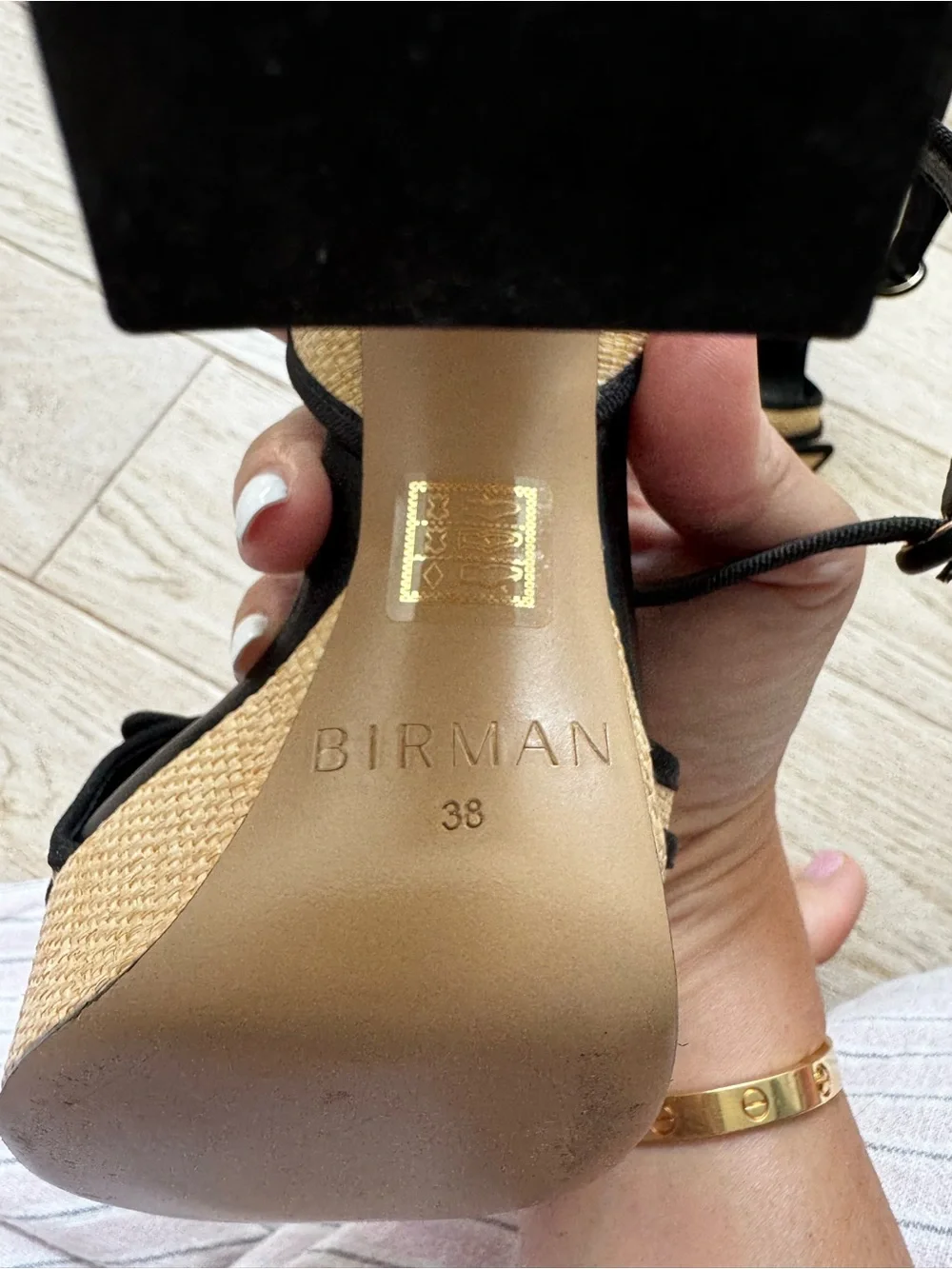 Alexandre Birman Black and Natural Woven Strappy Sandals worn once